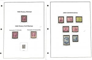 United States Stamp Collection on 18 Mystic Heritage Pages, Mint NH, 1932-1938