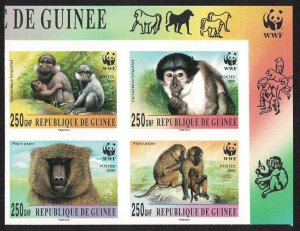 Guinea WWF Mangabey and Baboon 4 imperf stamps in block 2*2 2000 MNH