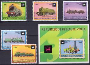 Upper Volta 1973 Sc#C154/159 LOCOMOTIVES/TRAINS Set (5) + 1 S/S Perforated MNH