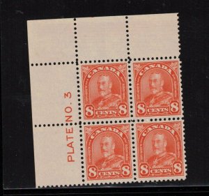 Canada #172 Very Fine Never Hinged Plate #3 UR Block Strong Hairlines Variety