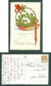 Denmark. Postcard. New Year 1932. Basket With Four- Leaf Clover. Stamp 10 Ore.