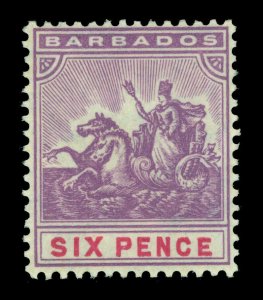British Colonies - BARBADOS 1904  Seahorses  6p violet Scott # 97 mint MH VF
