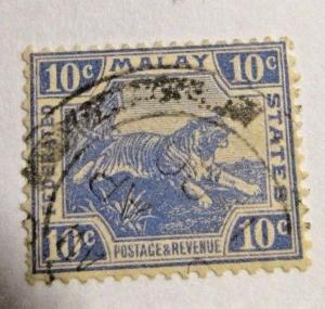 MALAYA  Sc #62 Θ used 10¢ postage stamp, Tiger, Fine +