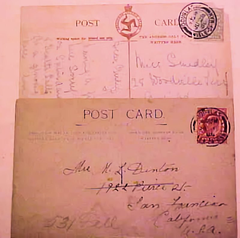 BRITISH ISLE OF MAN 1906 DOUGLAS TO US FINE ALSO TO ENGLAND NOT COUNTED