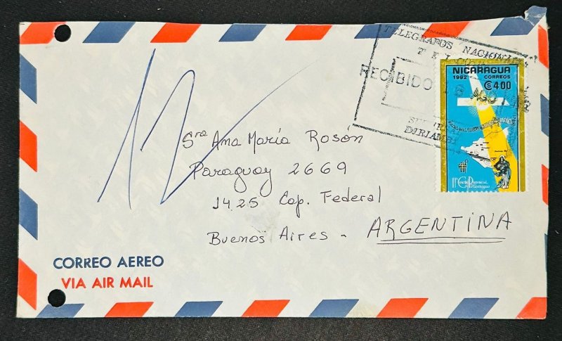 CM) 1992. NICARAGUA. RELIGIOUS IMAGE. COVER MAILED TO ARGENTINA. XF