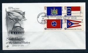 FIRST DAY COVER #1643 1644 1648 1649 State Flags Block of 4 ARTCRAFT FDC 1976