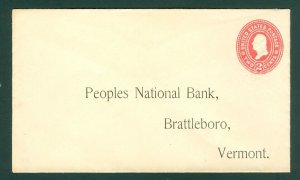 USA. +_1900. Stationery Cover. Unused. 2 Cent. Wash. P. Nat. Bank. Brattleboro V