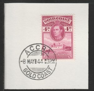 GOLD COAST  1938 KG6 Castle 4d on piece with MADAME JOSEPH  POSTMARK