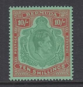 Bermuda Sc 126b MLH. 1942 10sh red & green on green KGVI, perf 14, F-VF