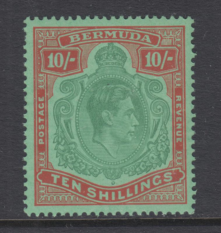 Bermuda Sc 126b MLH. 1942 10sh red & green on green KGVI, perf 14, F-VF