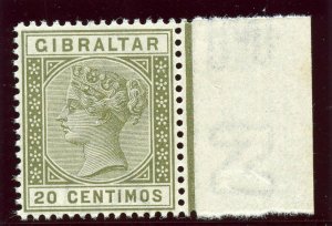 Gibraltar 1896 QV 20c olive-green superb MNH. SG 25. Sc 31.