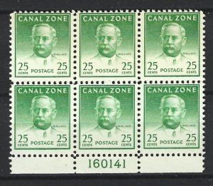 Canal Zone Scott #140 Mint NH 25c Wallace Plate Block of 6  2019 CV $24.00