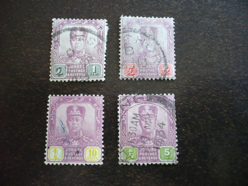 Stamps - Malaya Johore - Scott# 101,106,107,110 - Used Partial Set of 4 Stamps