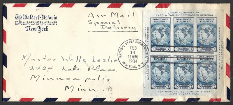 Doyle's_Stamps: 1934 National Stamp Exhibition Souvenir Sheet on Cover