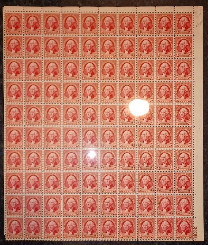 MALACK 707 2c Washington, F/VF OG NH, Full Sheet of ..MORE.. k1212