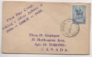 Australia: 1935 Silver Jubilee SG#157 First Day Cover to Canada