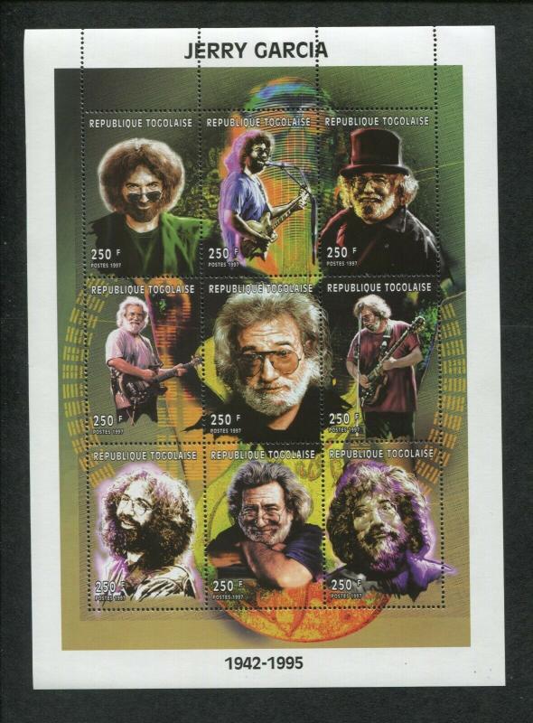Togo Commemorative Souvenir Stamp Sheet - Musician Jerry Garcia