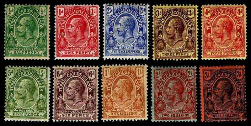 1913-16 Turks & Caicos Islands #25-26 & 28-35 - OGHR - Fine+ - CV$55.25 (E#3338)