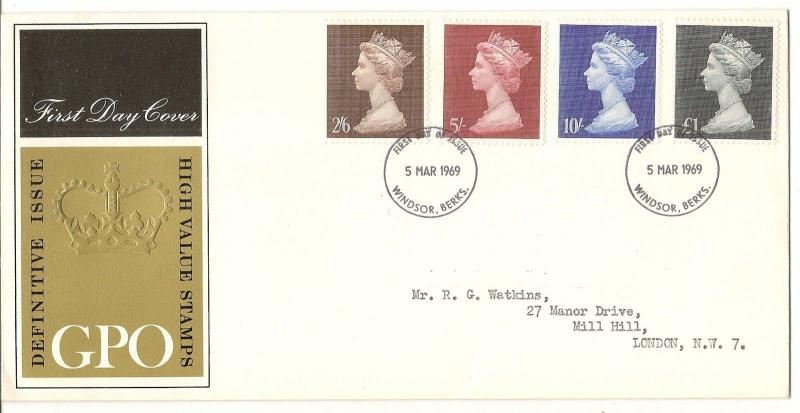 GB 1969 Machin High Values FDC Windsor Cancel