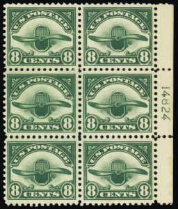 C4, Mint VF NH 8¢ Airmail Plate Block of Six - Stuart Katz