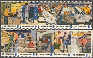 1973 8c Postal Service Employees, Set of 10 Singles Scott 1489-98 Mint F/VF NH