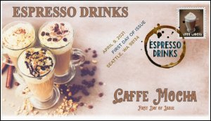 21-087, 2021,Espresso Drinks, First Day Cover, Digital Color Postmark, Caffe