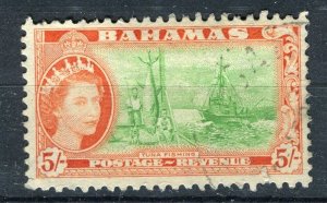 BAHAMAS; 1950s early QEII Pictorial issue fine used 5s. value