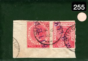 Malaya Straits SINGAPORE QV Stamps{2} Private Security Pre-Cancel 1896 ORANGE255 