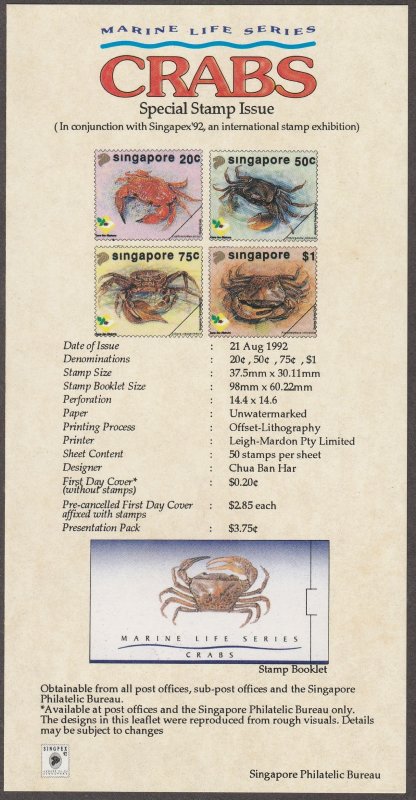 Singapore 1992 Marine Life Series - Crabs  FDC SG#698-701