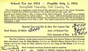 1951, Pennsylvania, Spring Township Heights, School Tax, See Remark (10523)