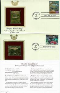 Pacific Coral Reef SET OF 10 22k GOLD FDCs Hawaii Fish Eels Shells + Text Cards!