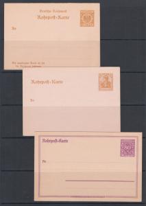 Germany Mi RP8, RP13, RP22  mint.1889-1925 Pneumatic Post Cards, 3 different, VF