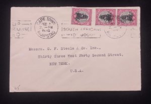 C) 1930. SOUTH AFRICA. AIRMAIL ENVELOPE SENT TO USA. MULTIPLE STAMPS. XF