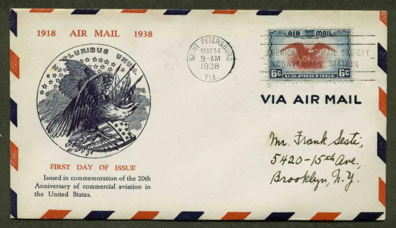 C23 6c EAGLE & SHIELD FDC-ST. PETERSBURG SHOW CANCEL PLANTY #P17 GRANDY CACHET