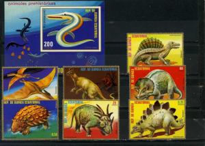 EQUATORIAL GUINEA PREHISTORICAL ANIMALS/DINOSAURS SET OF 7 STAMPS & S/S MNH