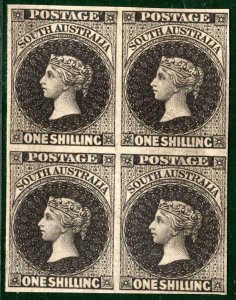 SOUTH AUSTRALIA QV Stamps 1855 1s Black *PLATE PROOF* Super Block{4} GBLUE116