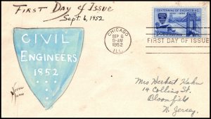 Scott 1012 - 3 Cents Civil Engineering Verna Mann Hand Painted FDC