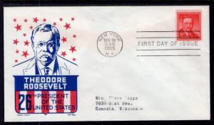 US 1039a Theodore Roosevelt Cachet Craft Boll Typed FDC