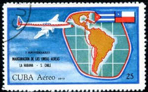 CUBA Sc# C249  AIRMAIL SERVICE Havana to Chile  1972  used cto