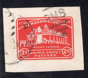 US 1932 2c carmine Mount Vernon Cut Square, Scott U525 used, value = 25c