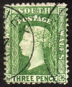 1874, New South Wales, 3p, Used, Sc 54