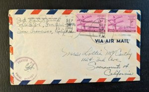 1944 US Navy Censored Airmail Cover to Sacramento CA