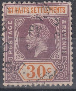 1914 MALAYA STRAITS SETTLEMENT KGV 30c DULL PURPLE & ORANGE (SG# 207) USED VF