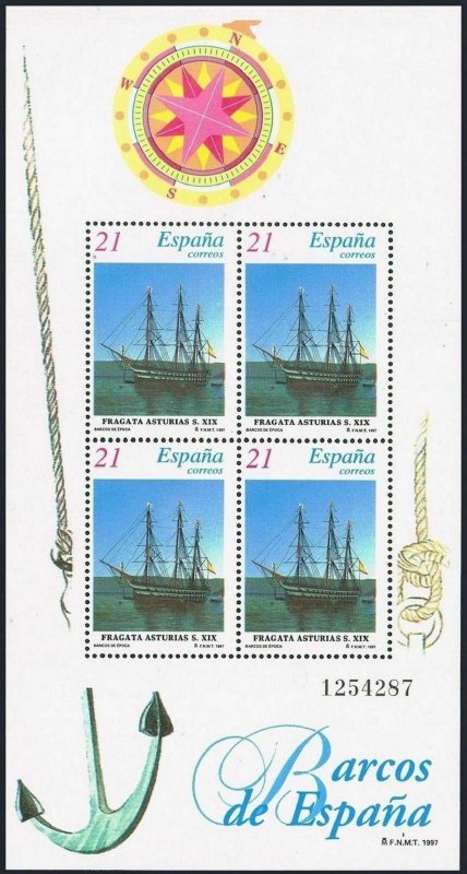 Spain 2884a-2885a,MNH.Michel Bl.68-89. Sailing ships 1997.Frigate,Brigantine.