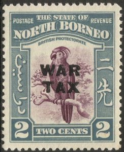 NORTH BORNEO 1941 Sc MR2  2c Cockatoo / War Tax, MNH  VF