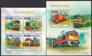 Gs1015 2019 Guinea-Bissau Russian Trains Railroads Transport #10465-8+Bl1800 Mnh