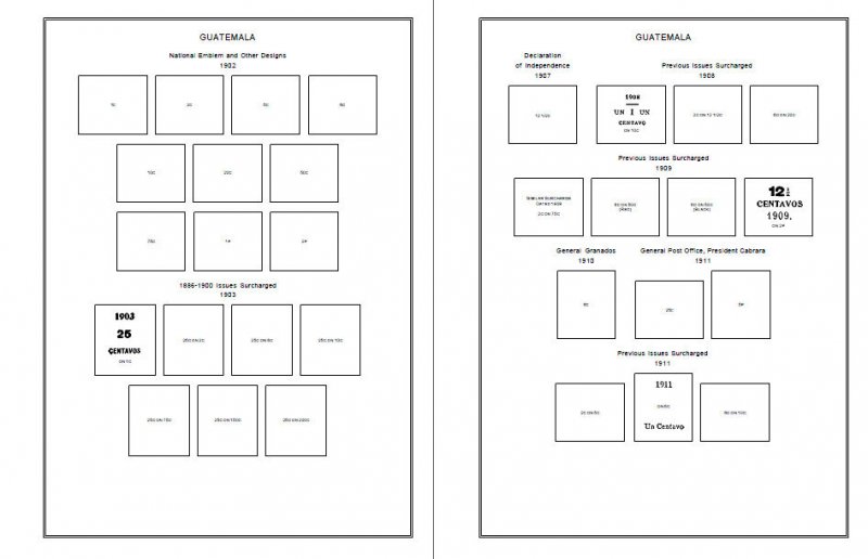 PRINTED GUATEMALA [CLASS.] 1871-1940 STAMP ALBUM PAGES (38 pages)