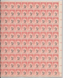 #J88 MNH Sheet 1959 1/2c POSTAGE DUE (my122)