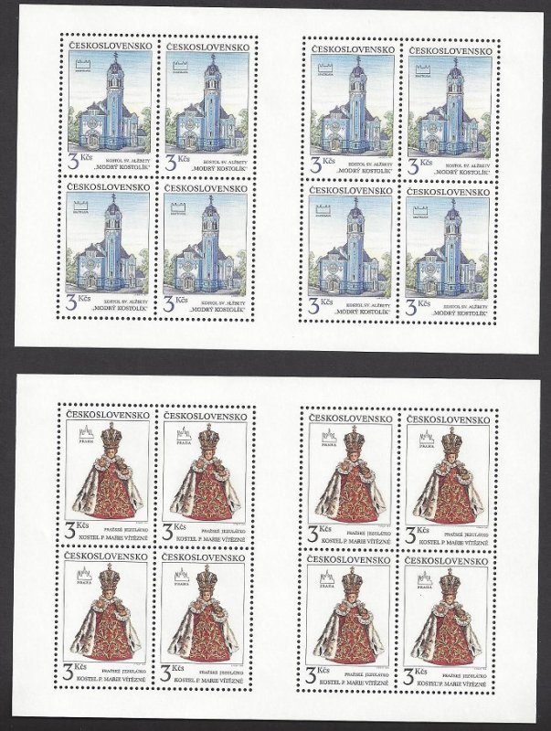 Czechoslovakia #2837-8 MNH sheets of 8, art of Prague & Bratislava, issued 1991