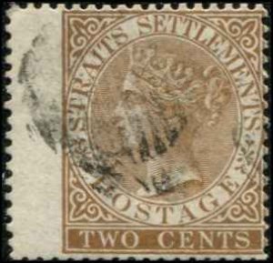 Straits Settlements SC# 10 Victoria 2c WING MARGIN used